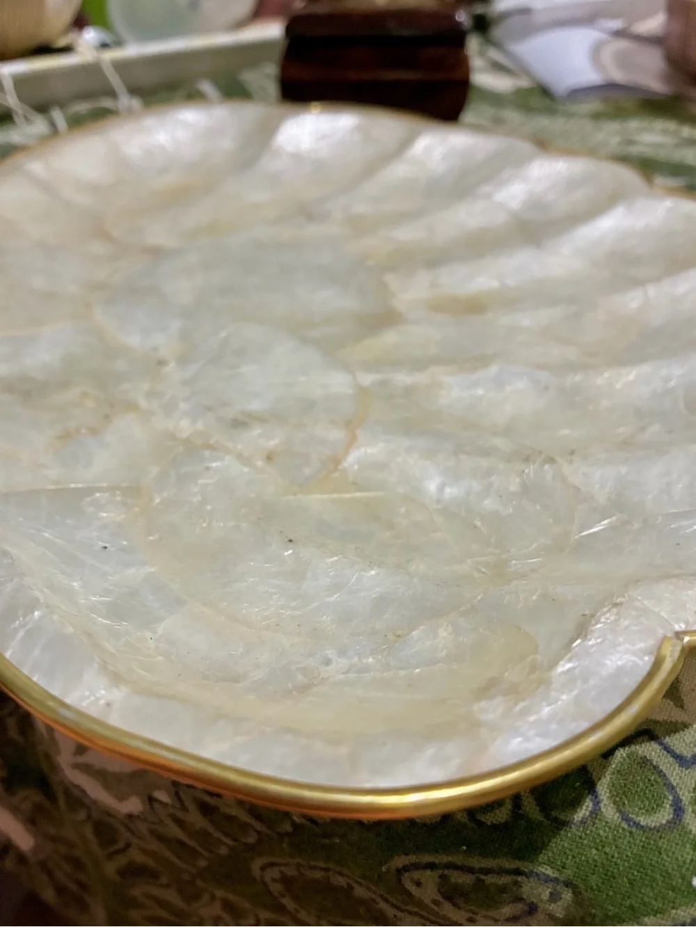 Vintage MCM Capiz Shell Tray made in Philippines 1960-70s. Some wear shown. GUC